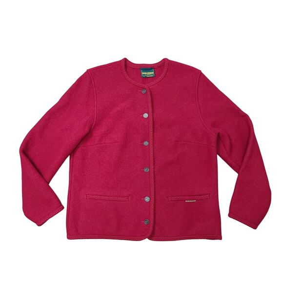 VTG Geiger Austria Womens Red Boiled Wool Size 42 Large Sweater Cardigan Preppy - Picture 1 of 11